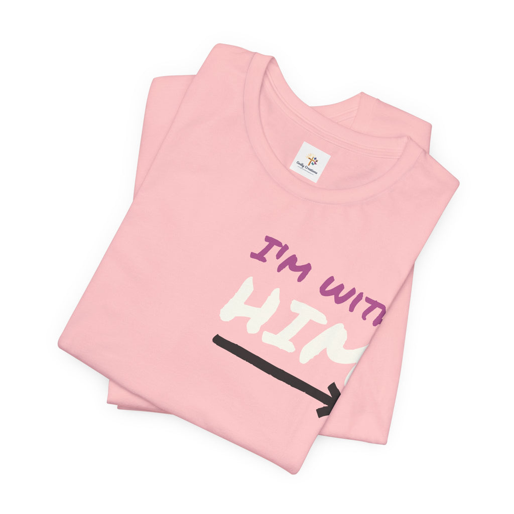 T‑Shirt — "I’m with him, Jesus" Retro Script Chest Logo Tee (Gold)