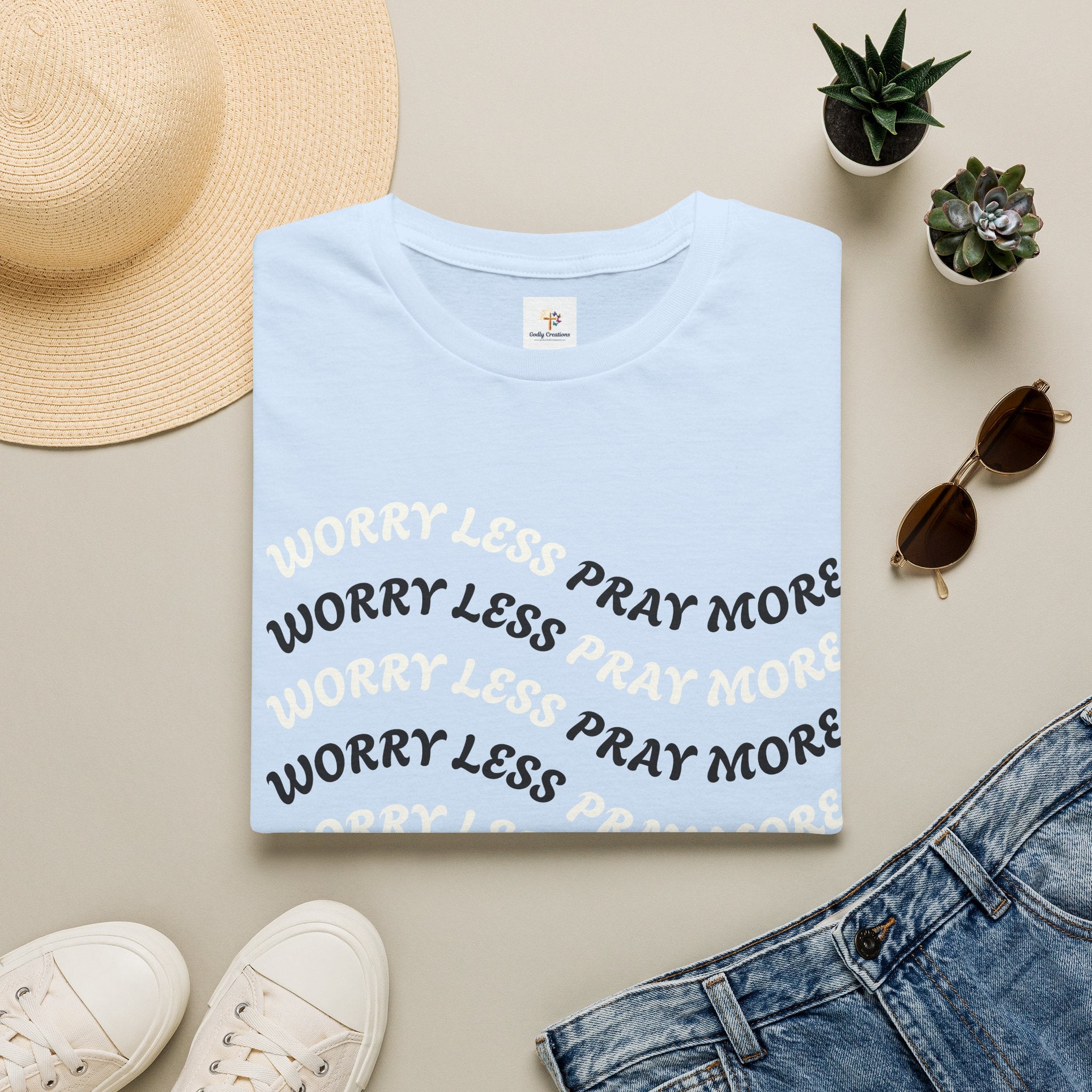 Faith Quote T-Shirt — "Worry Less Pray More”
