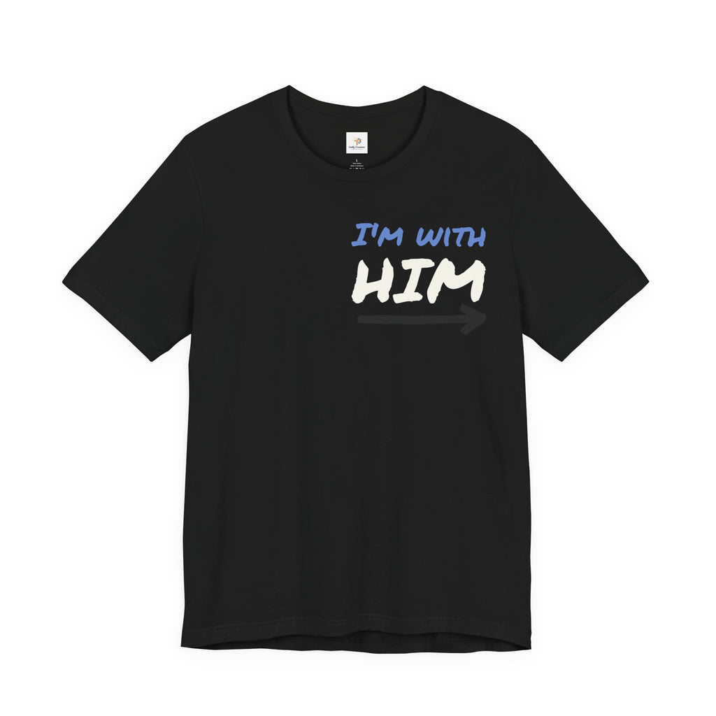 T‑Shirt — "I’m with him, Jesus" Retro Script Chest Logo Tee (Gold)