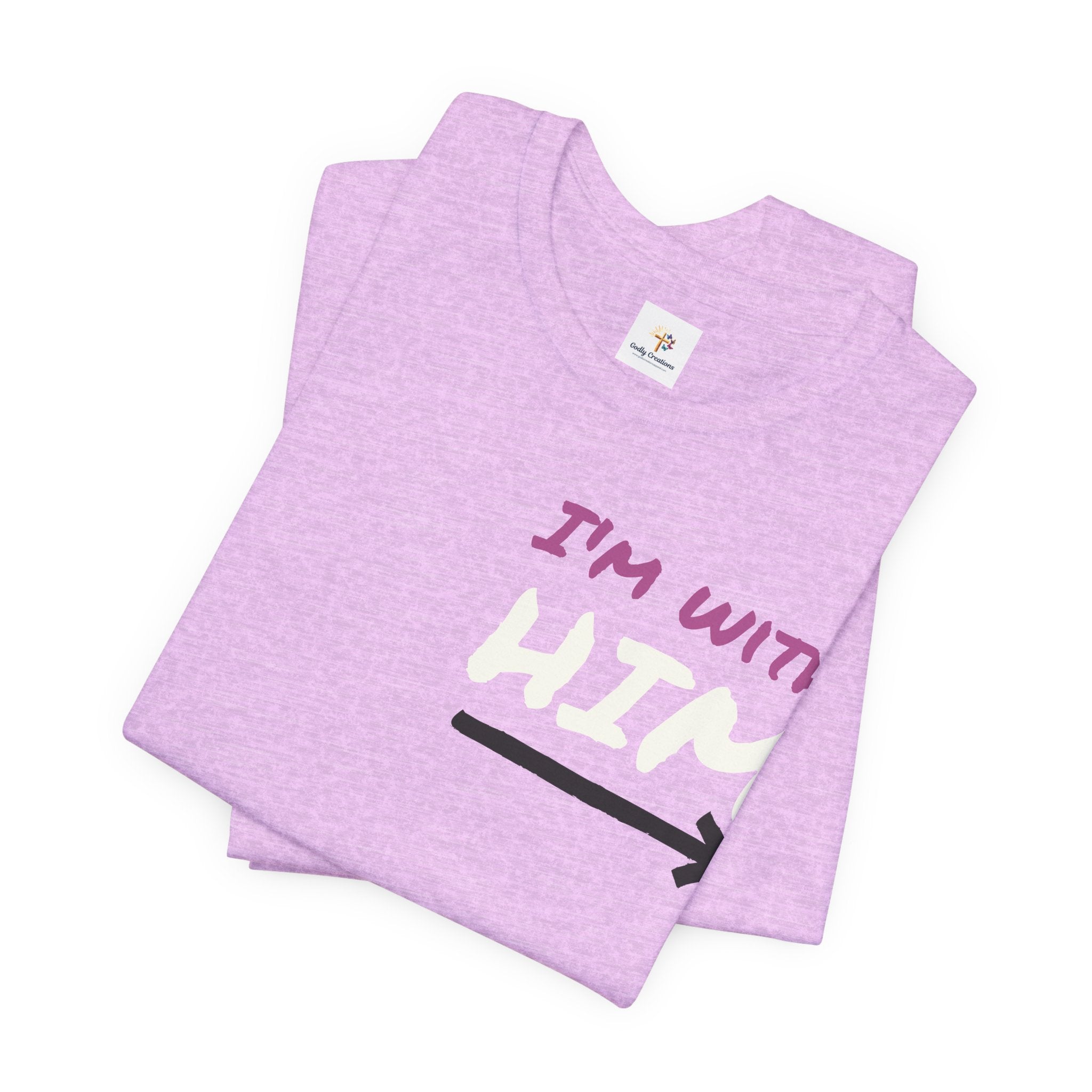 T‑Shirt — "I’m with him, Jesus" Retro Script Chest Logo Tee (Gold)
