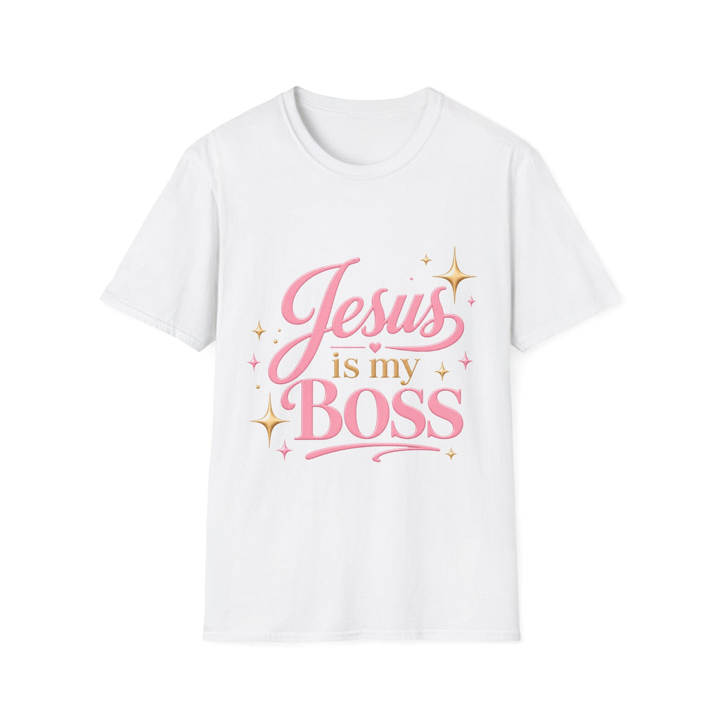 Jesus Is My Boss T-Shirt — Pink Script Christian Faith Tee