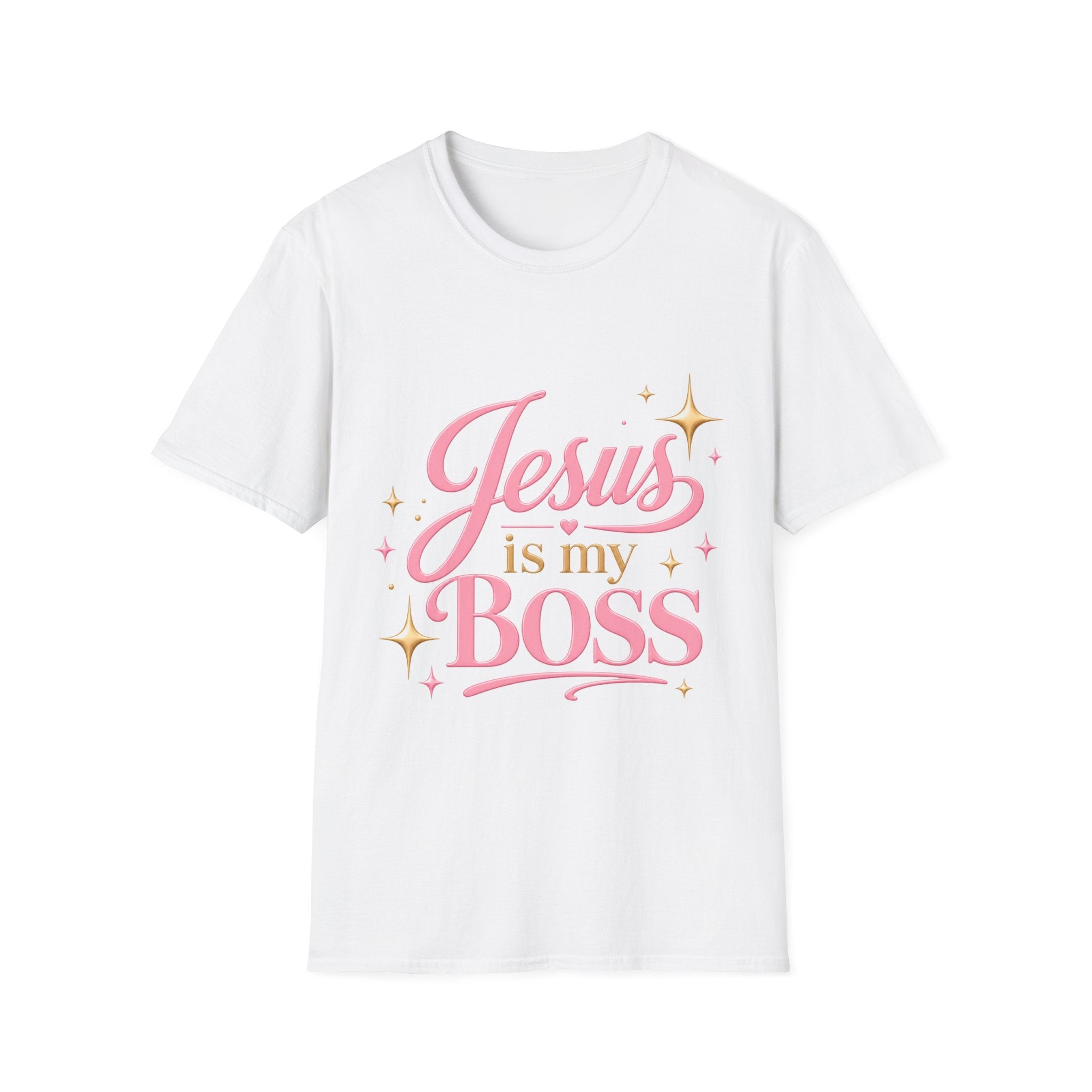 Jesus Is My Boss T-Shirt — Pink Script Christian Faith Tee