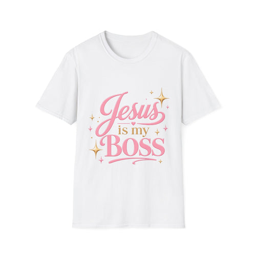 Jesus Is My Boss T-Shirt — Pink Script Christian Faith Tee