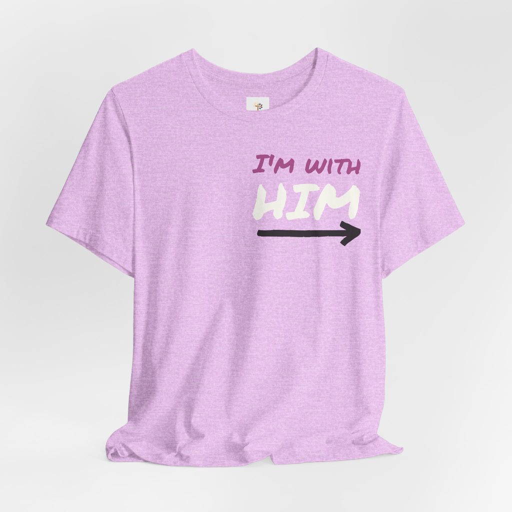 T‑Shirt — "I’m with him, Jesus" Retro Script Chest Logo Tee (Gold)