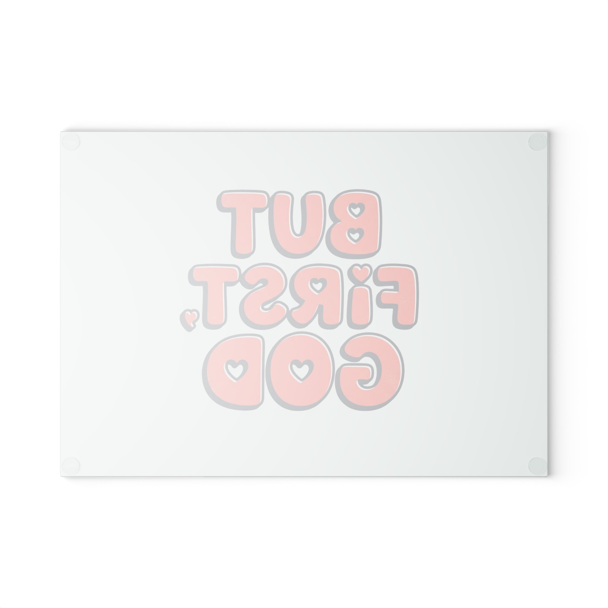 But First, God Glass Cutting Board – Pastel Faith Kitchen Decor