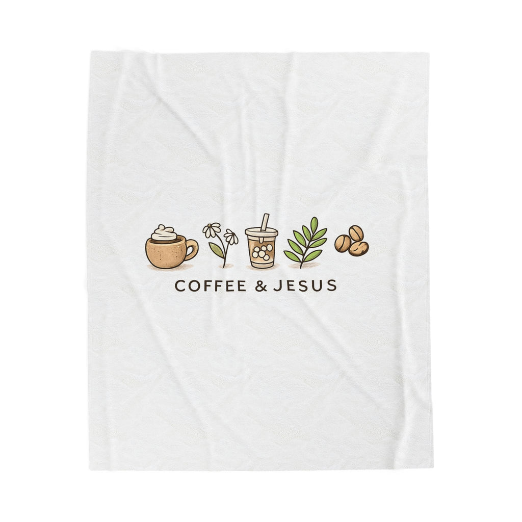 Velveteen Plush Blanket — "Coffee & Jesus" Cozy Christian Decorative Throw