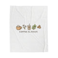 Velveteen Plush Blanket — "Coffee & Jesus" Cozy Christian Decorative Throw