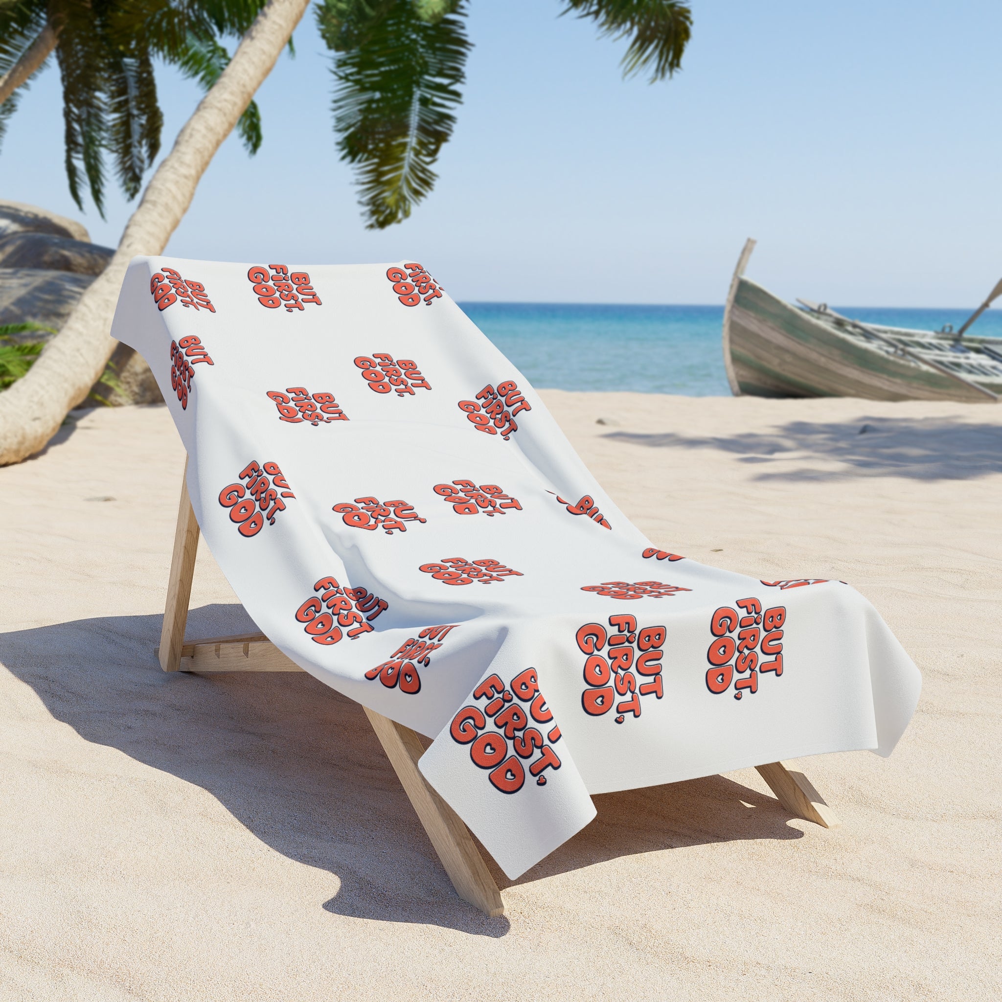 But First God Beach Towel — Faith-Inspired Lightweight Beach Towel