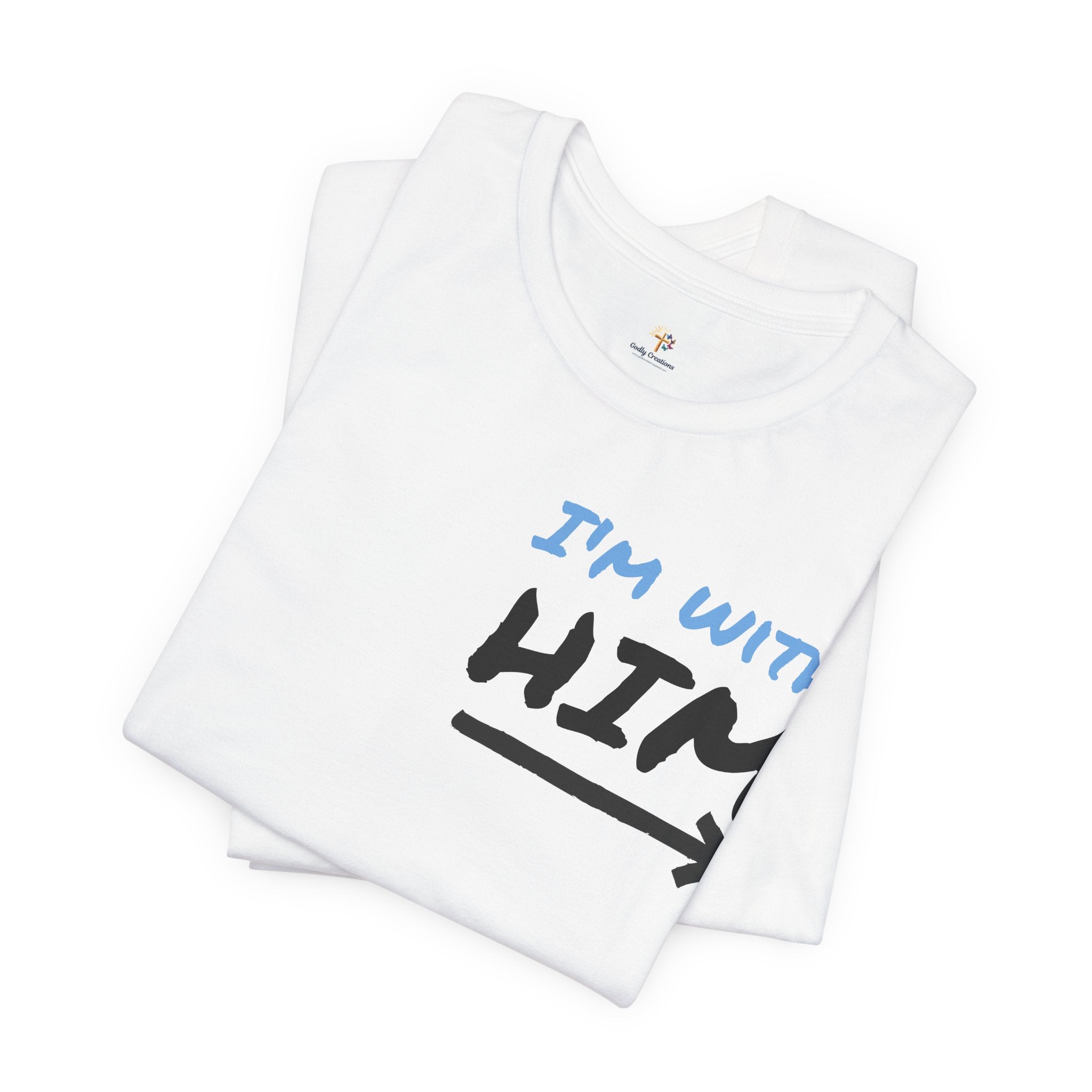 T‑Shirt — "I’m with him, Jesus" Retro Script Chest Logo Tee (Gold)