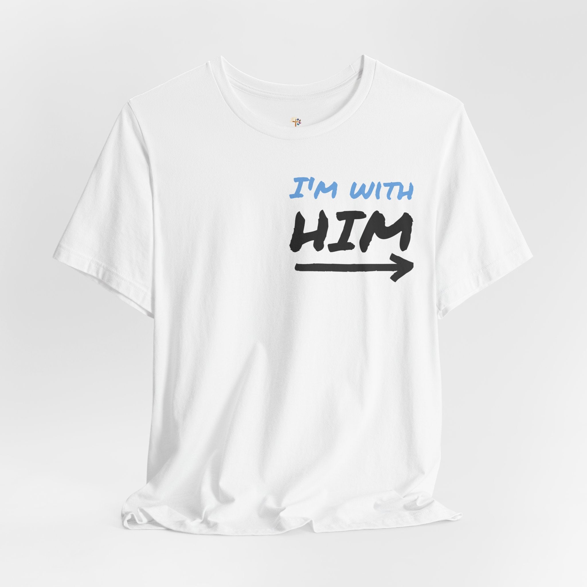 T‑Shirt — "I’m with him, Jesus" Retro Script Chest Logo Tee (Gold)