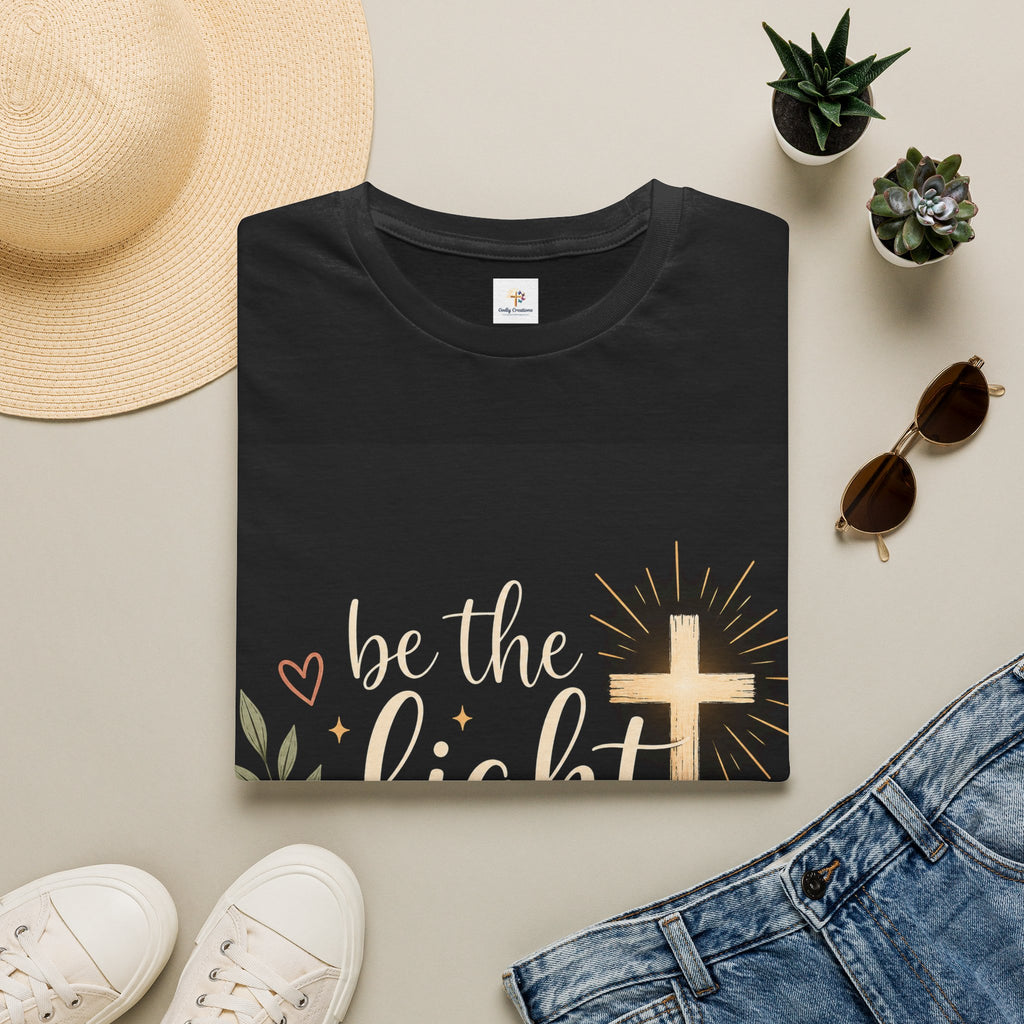 Be The Light Christian T-Shirt — Faith Cross Inspirational Shirt (Matthew 5:14)