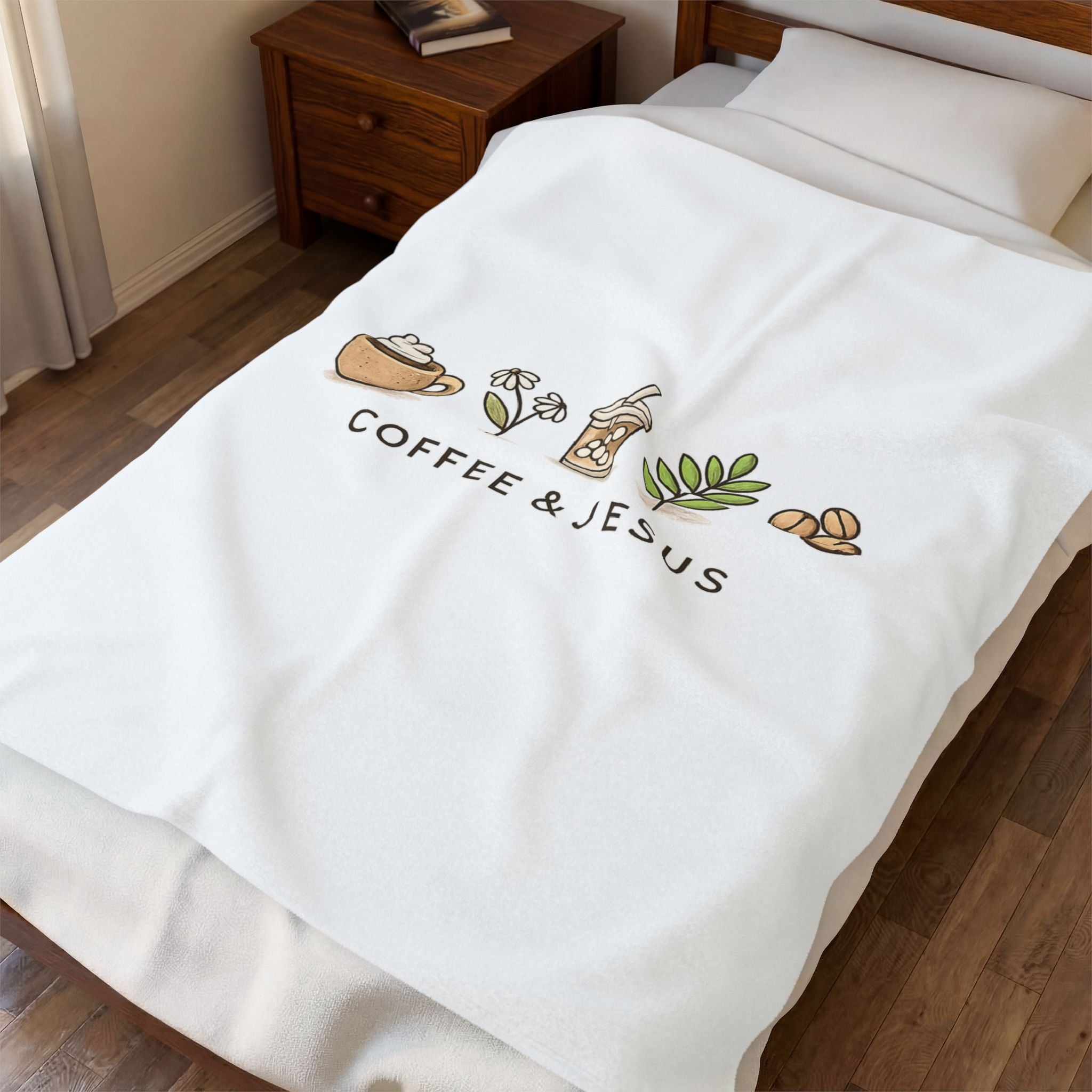 Velveteen Plush Blanket — "Coffee & Jesus" Cozy Christian Decorative Throw
