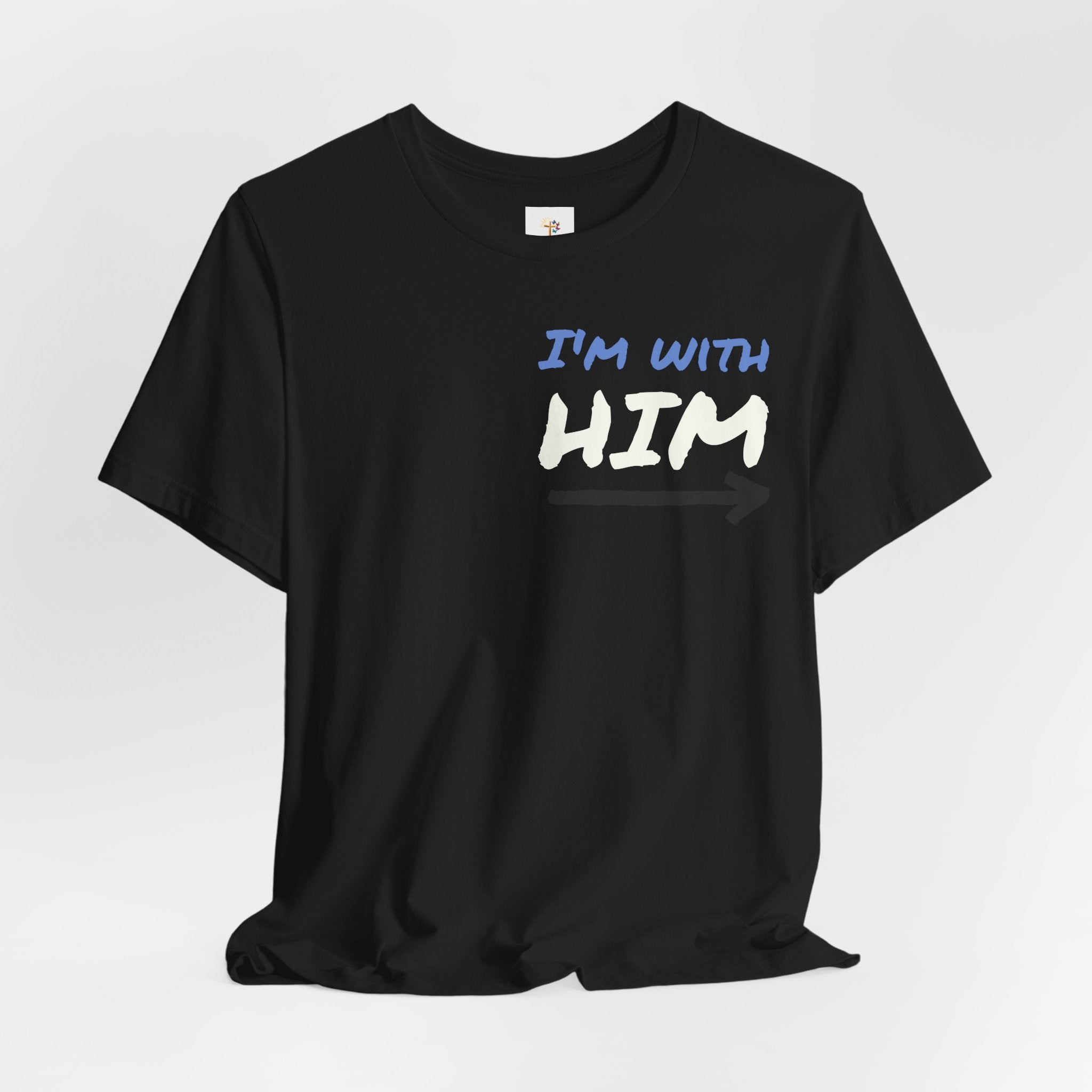 T‑Shirt — "I’m with him, Jesus" Retro Script Chest Logo Tee (Gold)
