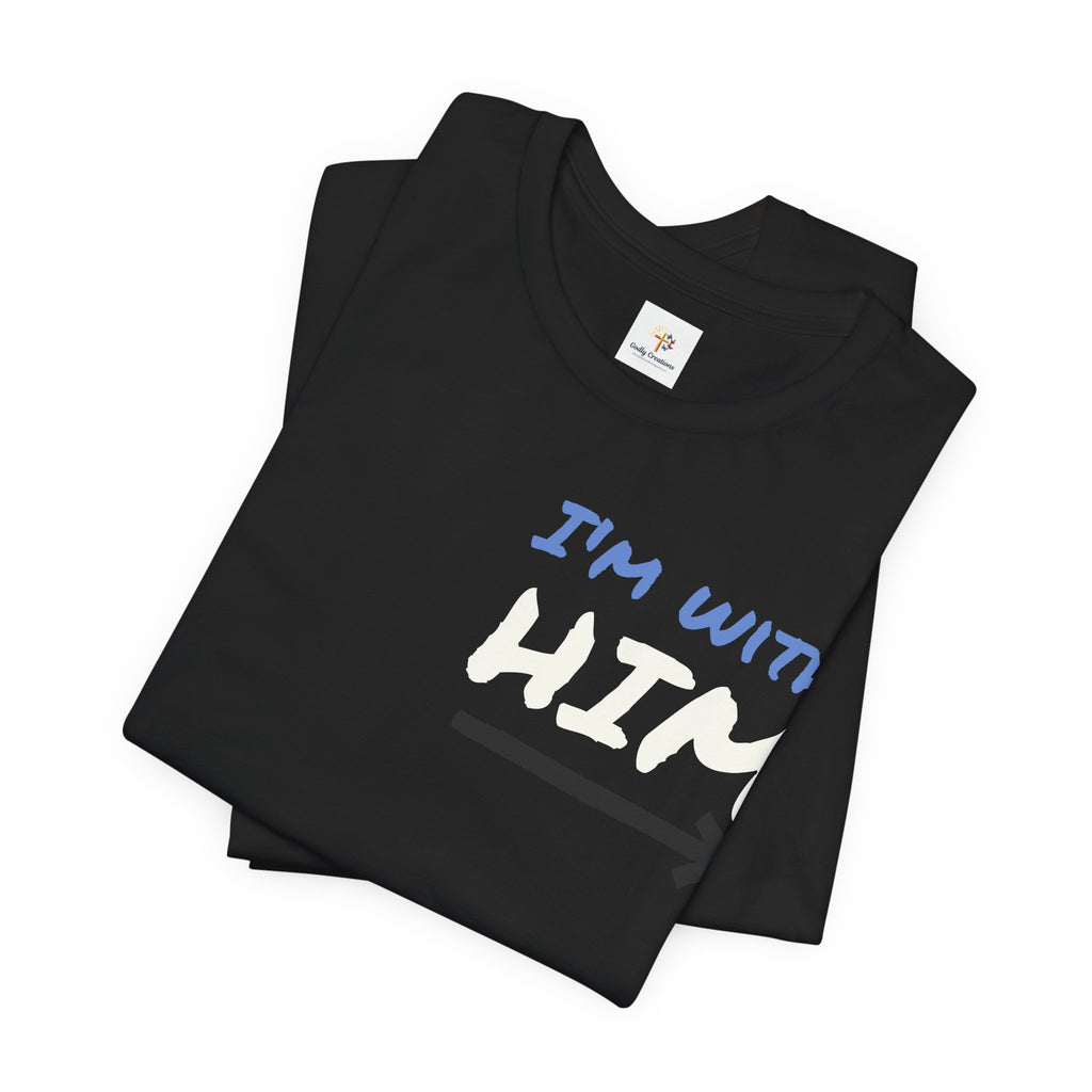 T‑Shirt — "I’m with him, Jesus" Retro Script Chest Logo Tee (Gold)