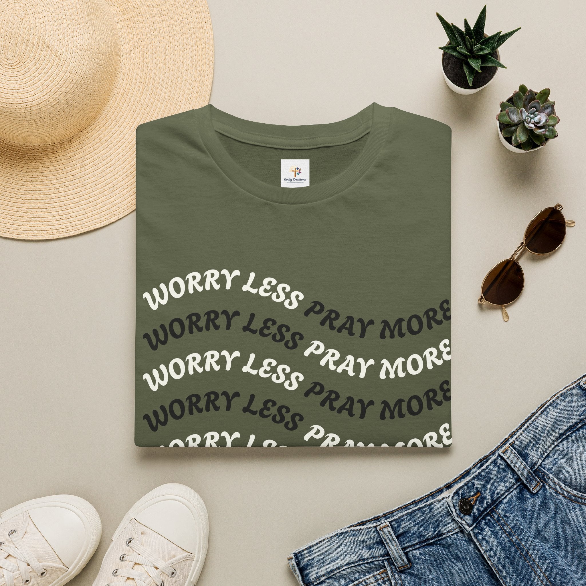 Faith Quote T-Shirt — "Worry Less Pray More”